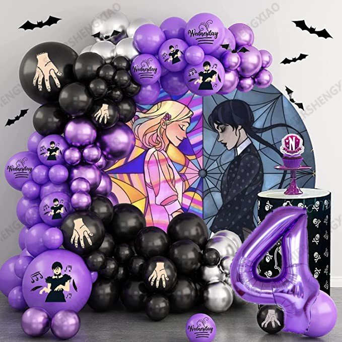 93pcs Wednesday Addams Birthday Party Decorations Party Balloons