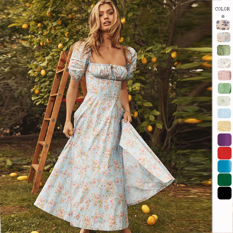 DUKAKII Women's Boho Sundress - Square Neck, Spaghetti Strap, Elastic Back Maxi Dress - View #10