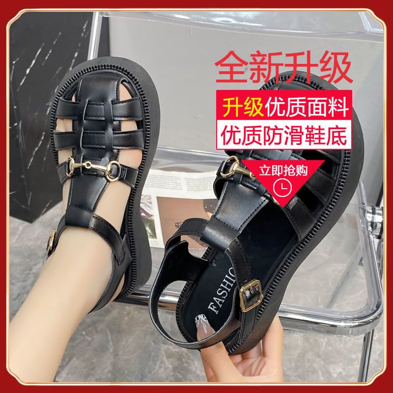 2023 New Style Roman Shoes Women Flat Woven Toe-Covered Sandals YLAO