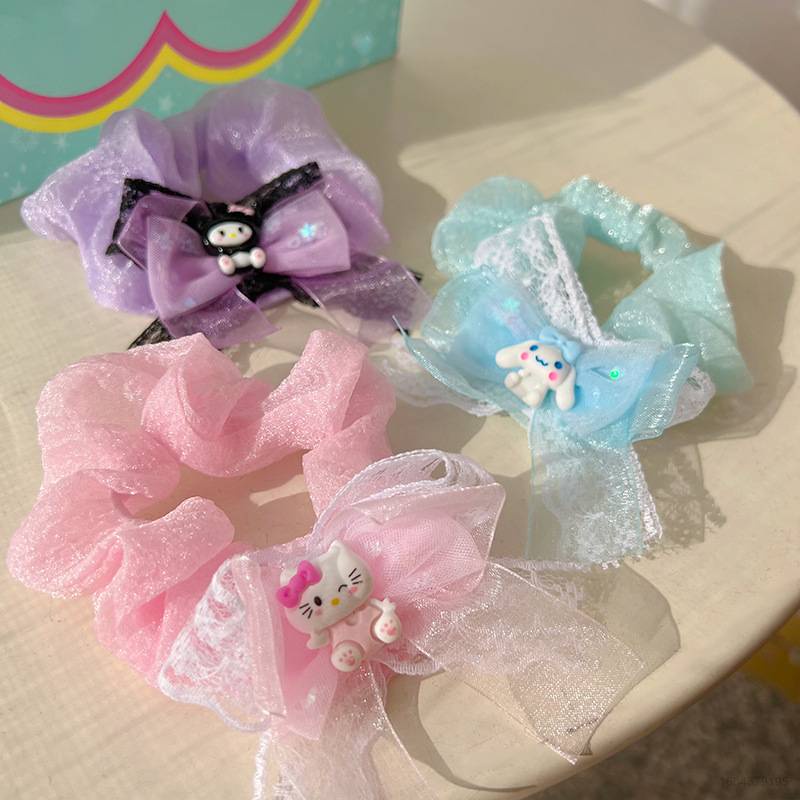 INS Sanrio Kuromi Melody Net bow lace Cinnamoroll sheadline hair rope ...