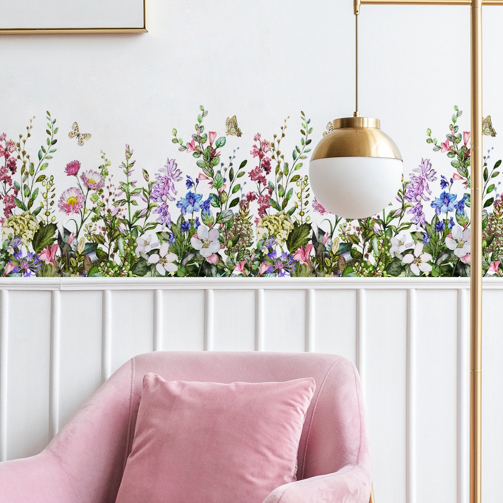 Plant Flower Wall Sticker, Living Room Bedroom Waistline Baseboard ...