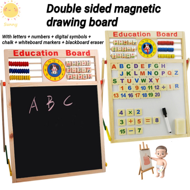 2IN1 Double Sided Educational Board Children's Wooden Drawing Board