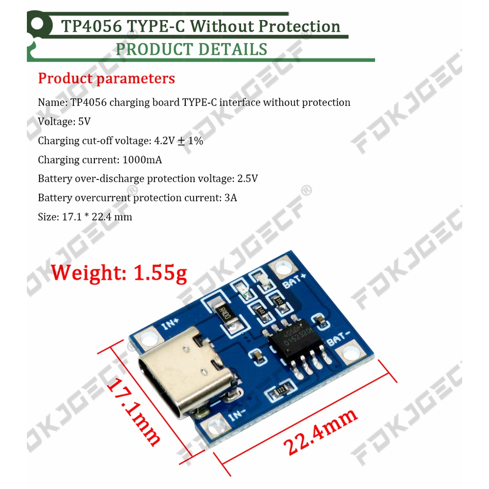 Mini Micro Type-c USB 5V 1A 18650 TP4056 Lithium Battery Charger Module ...