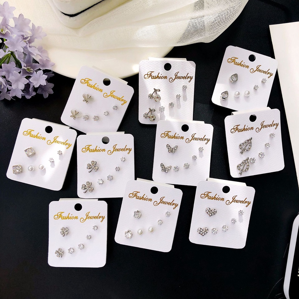 Antiallergic Earrings 3Pcs/set Pearl Geometric For Women Crystal Ear
