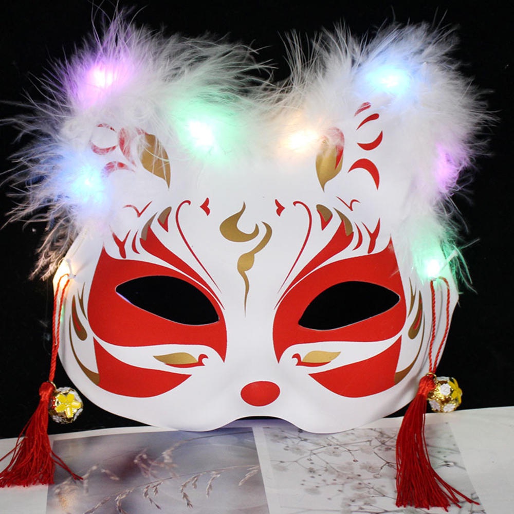 Luminous Feather Fox Mask Half Face Cat Anime Fox Mask Children ...