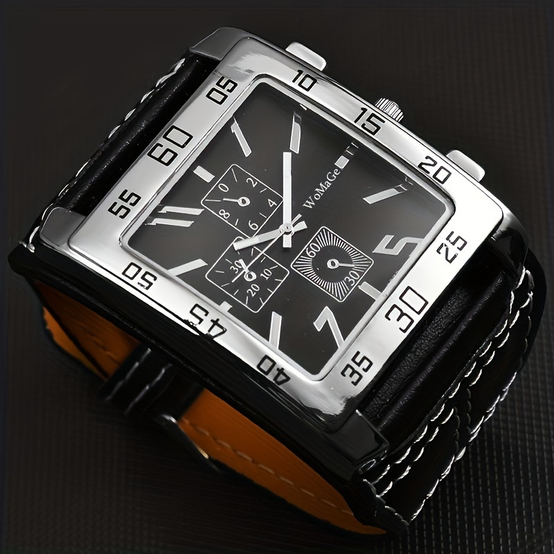 Womage Mens Casual Sports Watch Square Military Watch Wide Strap