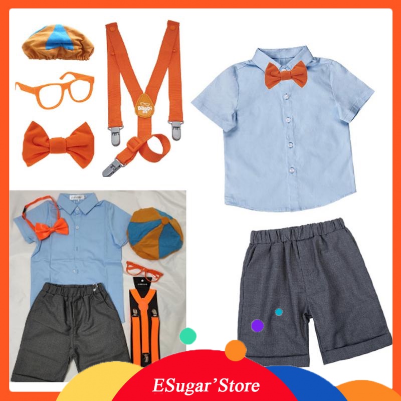 Halloween Blippi Glasses Hat Costume Dress Up Set Bowtie Suspenders ...