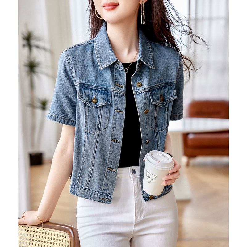 【imove】Hong Kong Style Women's Thin Denim Jacket ShortSleeved Jacket