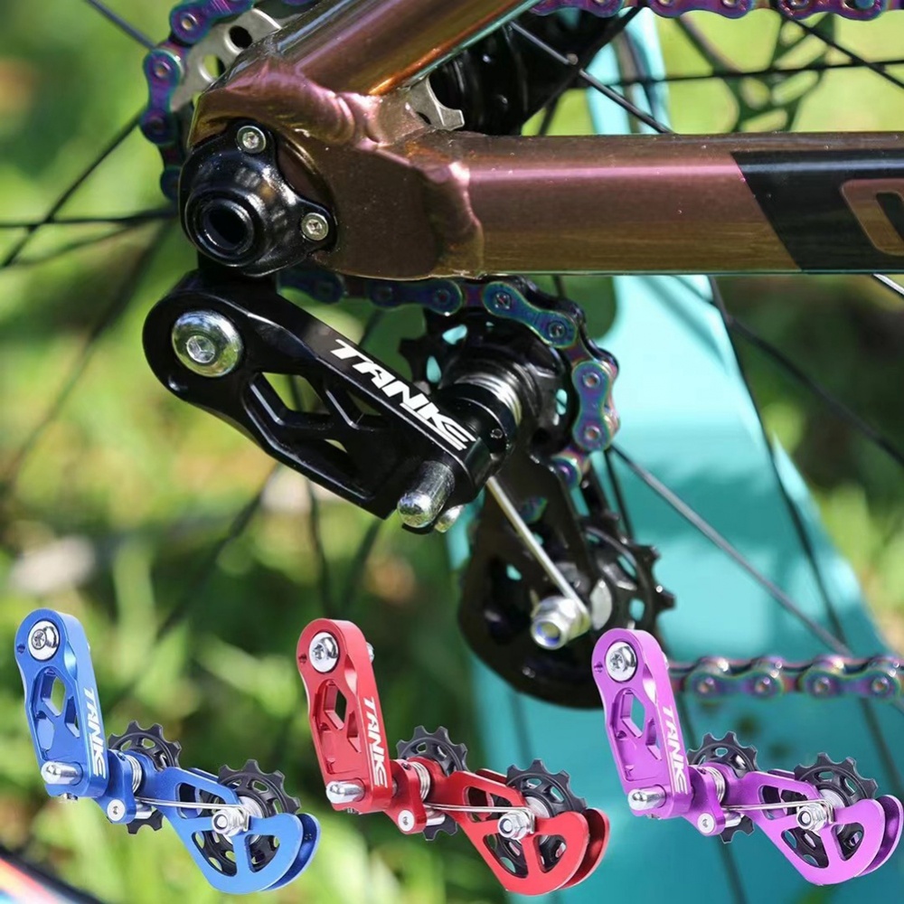 Single Speed Bike Chain Tensioner - Converts 8-12 Speed Bikes, Aluminum Alloy, Anti-Drop Guide (Black)