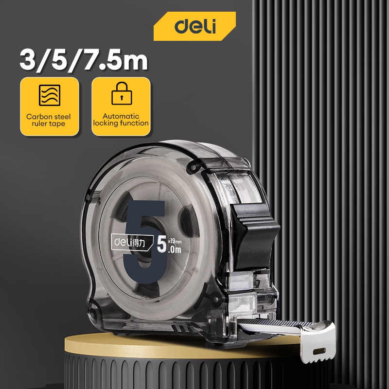 Deli Tool 3/5/7.5M Transparent Industrial Steel Measuring Tape Portable ...