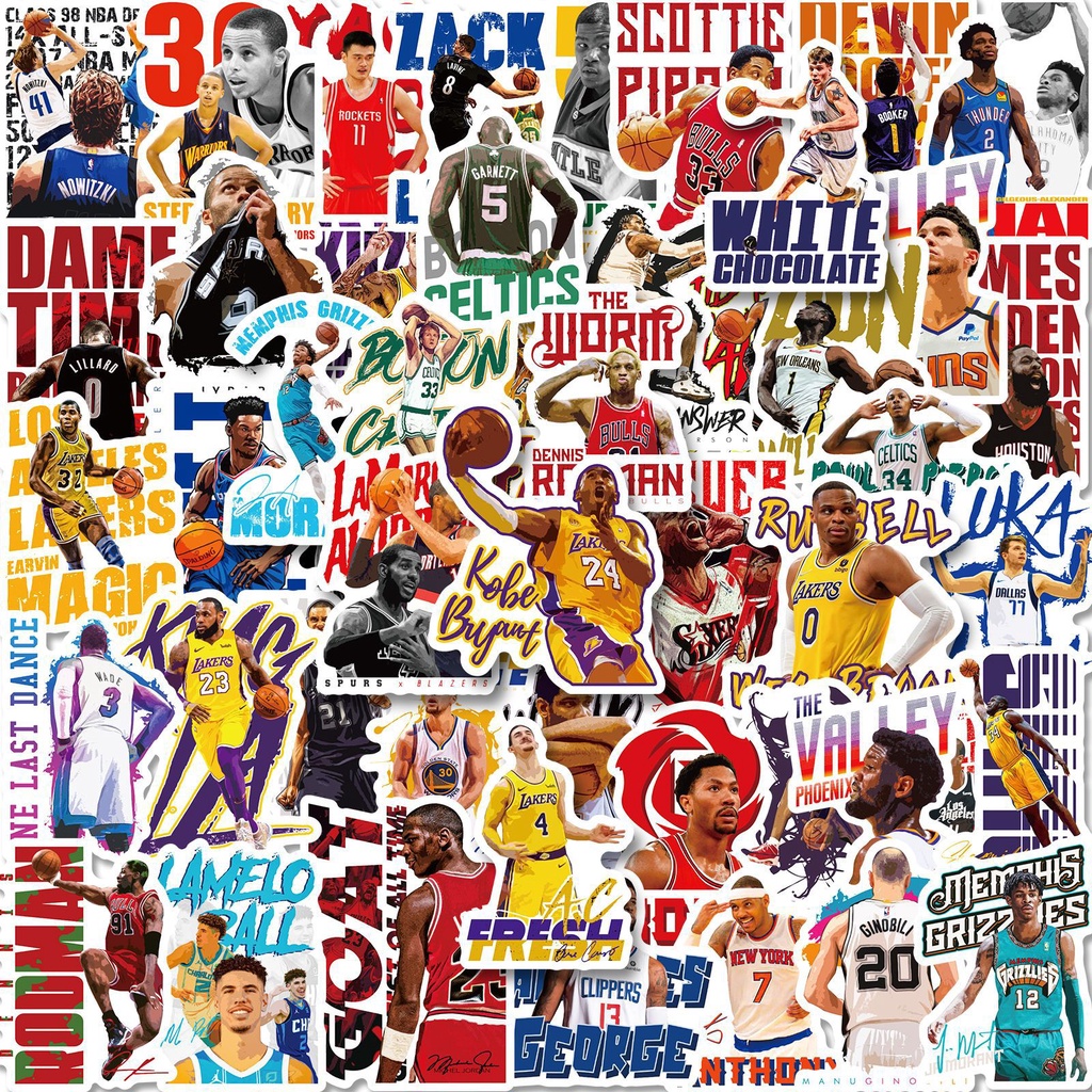 50Pcs/Set NBA Basketball Superstar Stickers DIY Waterproof Mini ...