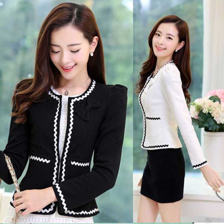 Korean Women's Short Coat Striped Long Sleeve Suit Office Clothing ...