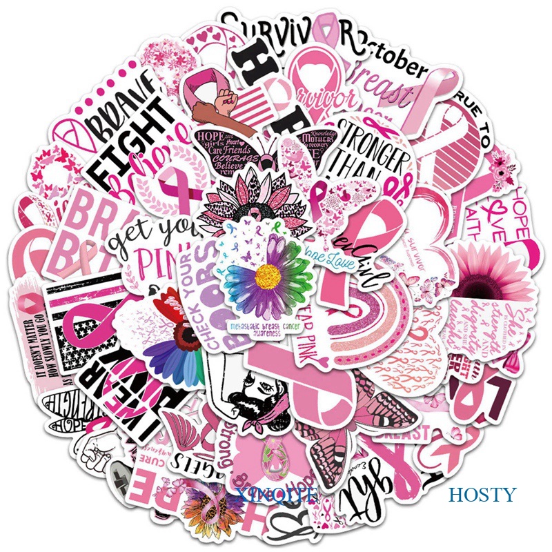 XINQITE 50PCS Creative Cartoon Pink Ribbon Series Stickers Decorative ...
