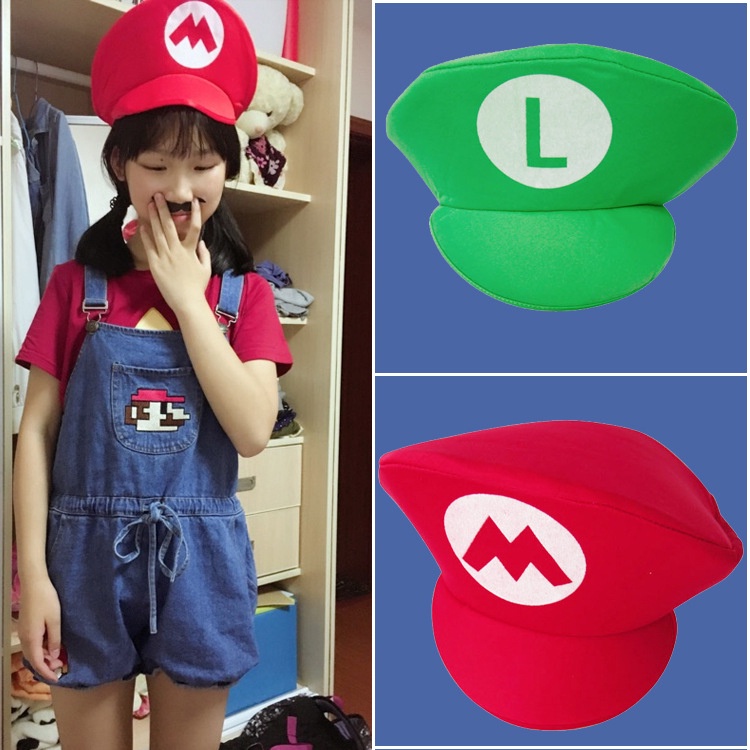 Anime Super Mario Hat Cap Luigi Bros M L Letter Printed Cosplay Cartoon ...