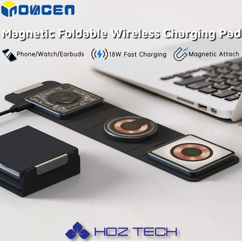 View of 3 in 1 Transparent Foldable Wireless Charging Station,Magnetic 18W Fast ...