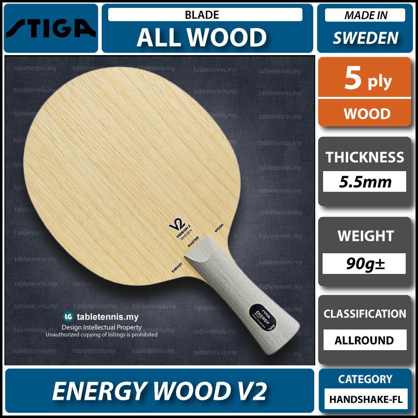Stiga Blade Energy Wood V2 WRB FL All Wood Table Tennis Blade Paddle