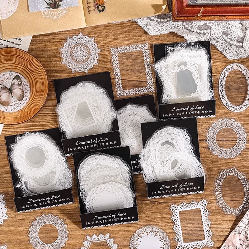30 Sheets Vintage White Lace Stickers Student Delicate Scrapbook Deco ...