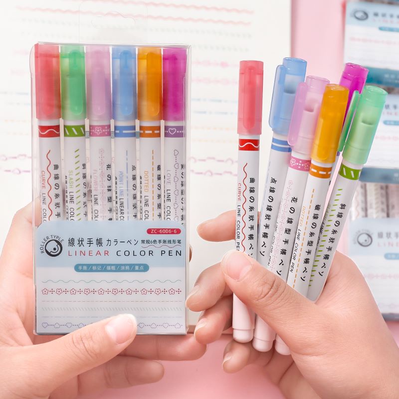 Line Shaped Highlighter Colorful Roller Tip Curve Liner Marker Pens ...