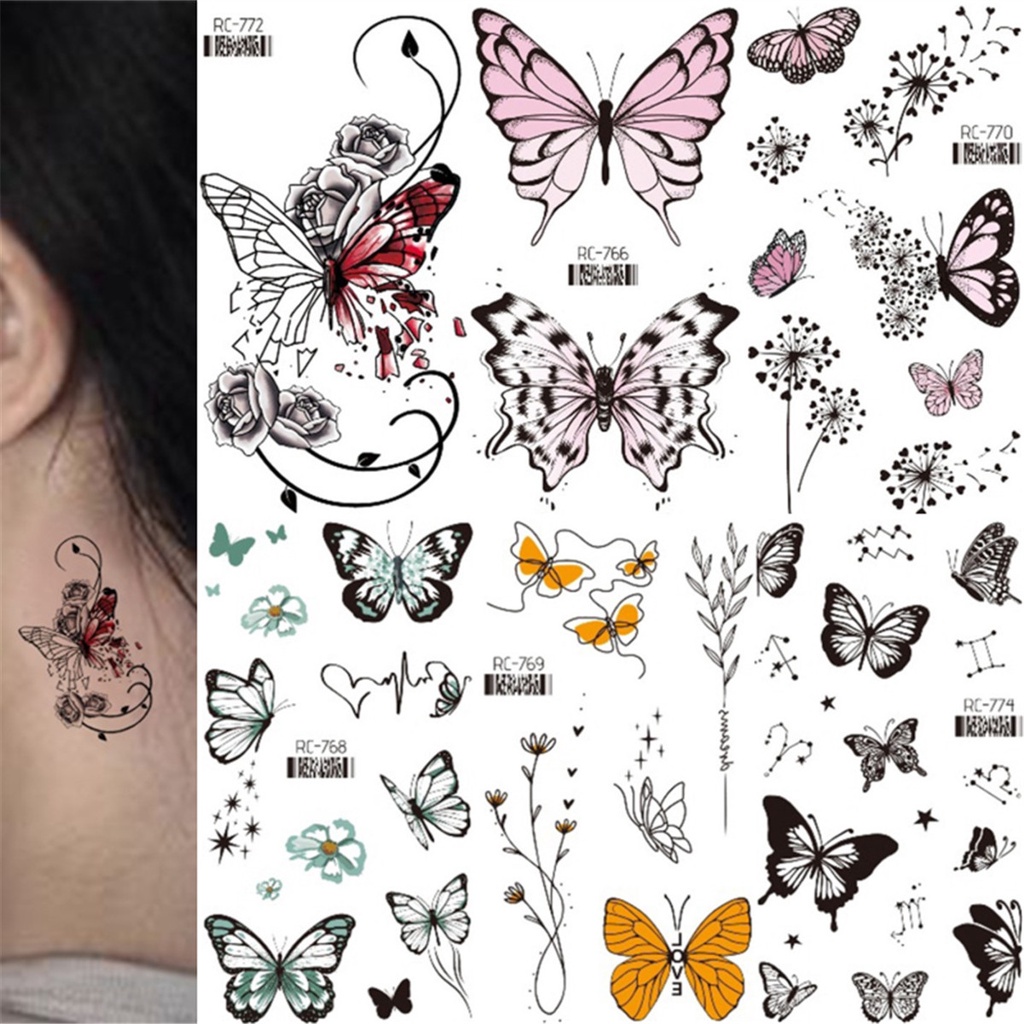Temporary Tattoo Sticker Waterproof Flower Body Art Butterfly DIY Decorative Individual Retro