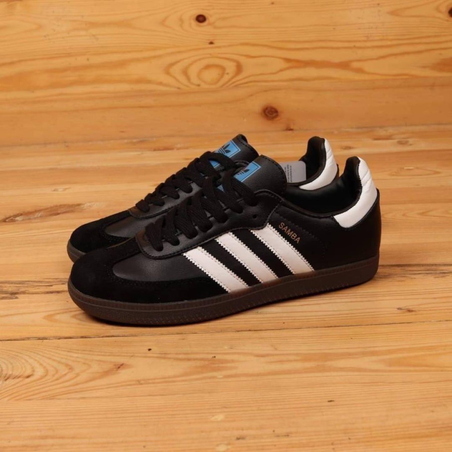 HITAM Adidas Samba OG Classic Leather Black White Black Sole Gum ...