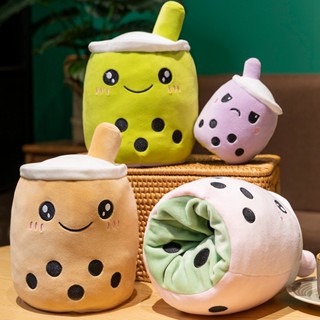 15cm 25cm Two sided Reversible Secret Pouch Boba Plushie Bubble Tea Milk Happy Sad Emoticon Plush Doll Soft Stuffed Toy