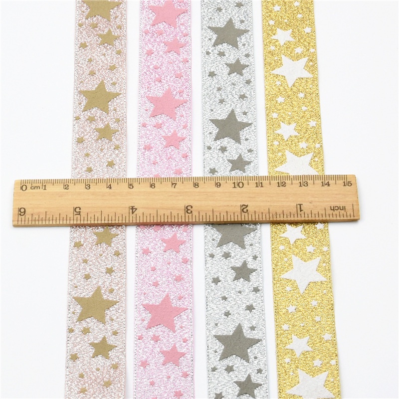 (10m/2.5cm) Colorful Five-pointed Star Shiny Metallic Ribbon Festival ...