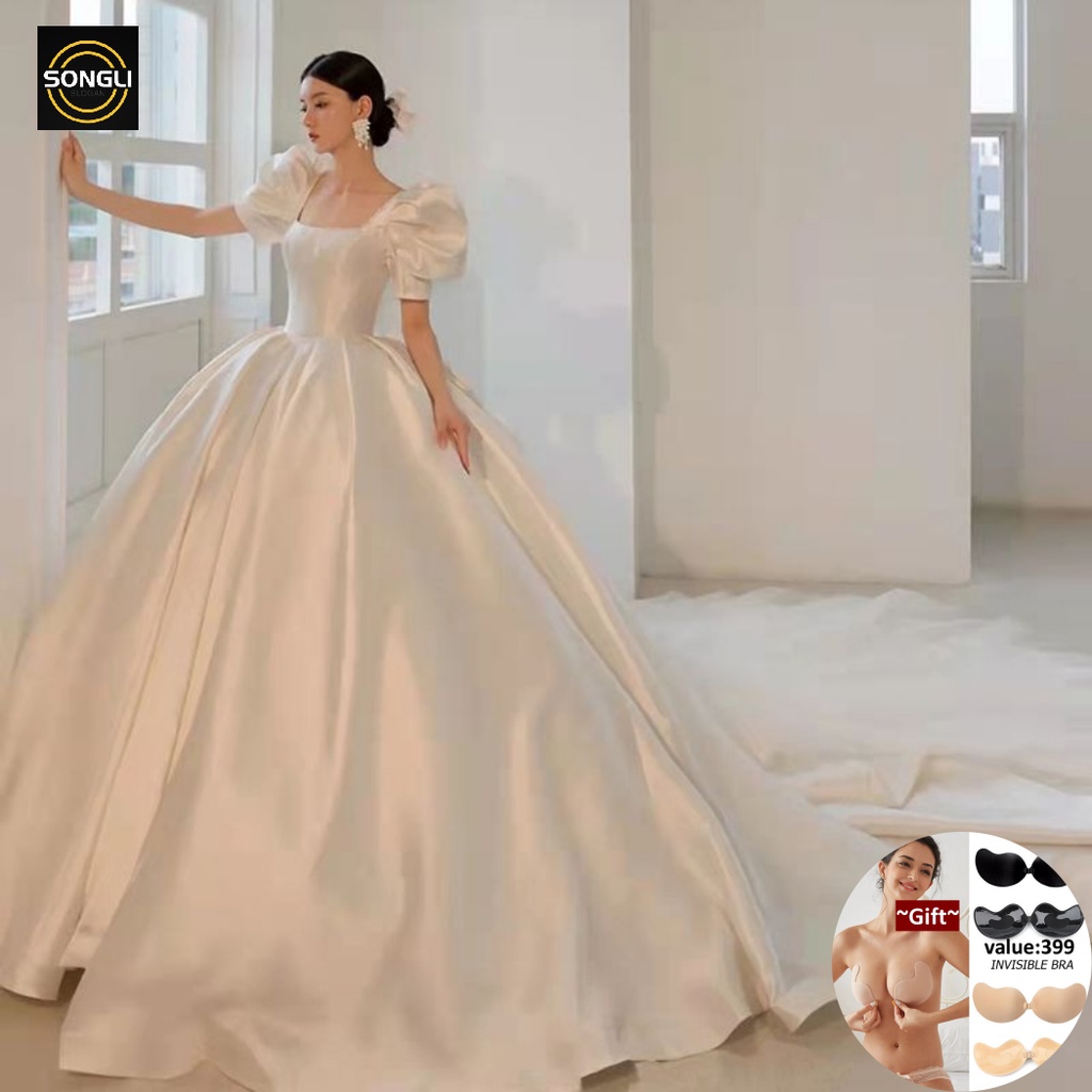 White Vintage Satin Wedding Dress Bridal New Evening Dress Princess ...