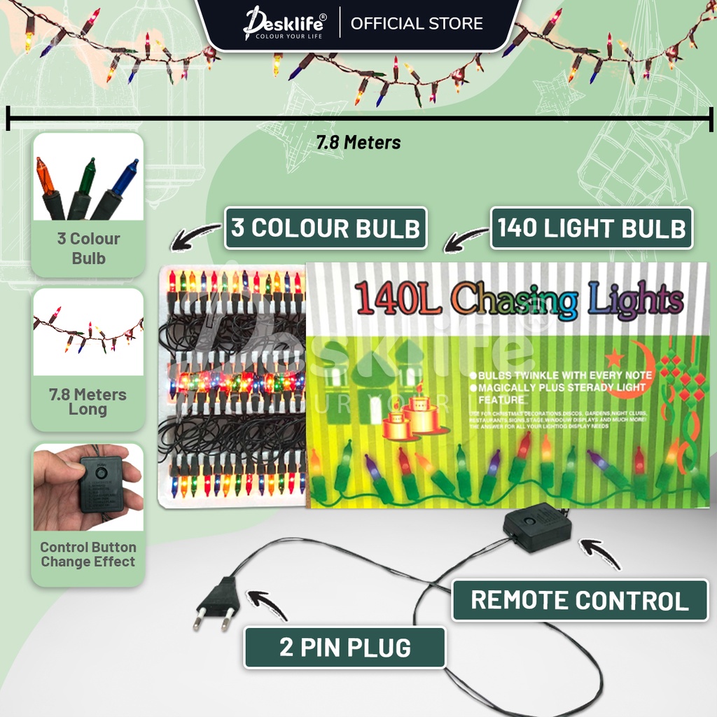 Desklife Lampu Raya 7.8 Meter Raya Colour Bulb Light 140 Lampu Lip Lap ...