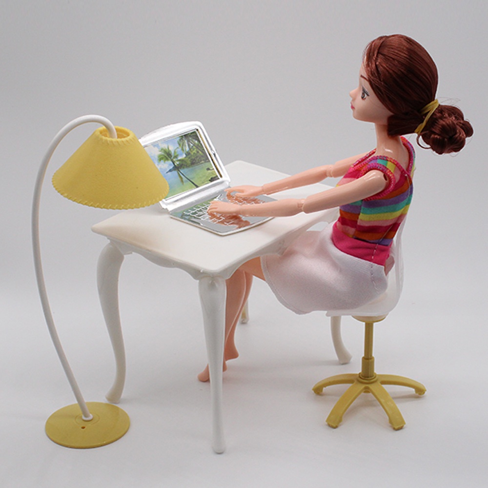 30cm Doll Furniture, Computer Desk Chair Pretend Play Toy Table Chair ...