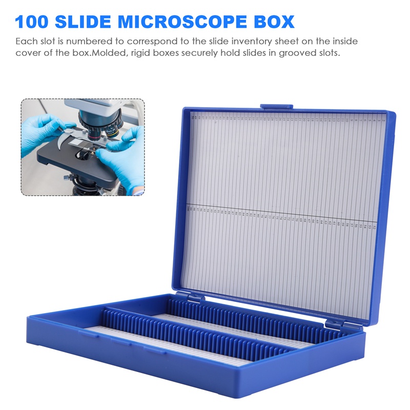 Royal Blue Plastic Rectangle Hold 100 Microslide Slide Microscope Box ...