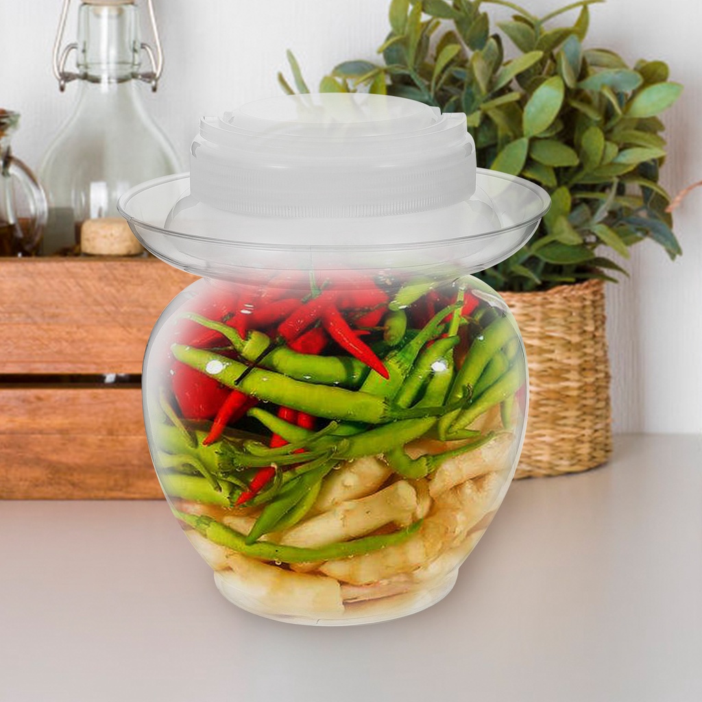 [READY STOCK] Plastic Container with Lid Glass Pickling Jars Kimchi