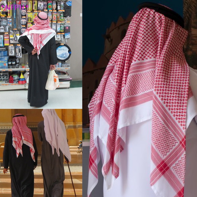 Ckfr Muslim Men Plaid Print Headscarf Arab Dubai Turban Neck Wrap Arabic Middle East Desert Head