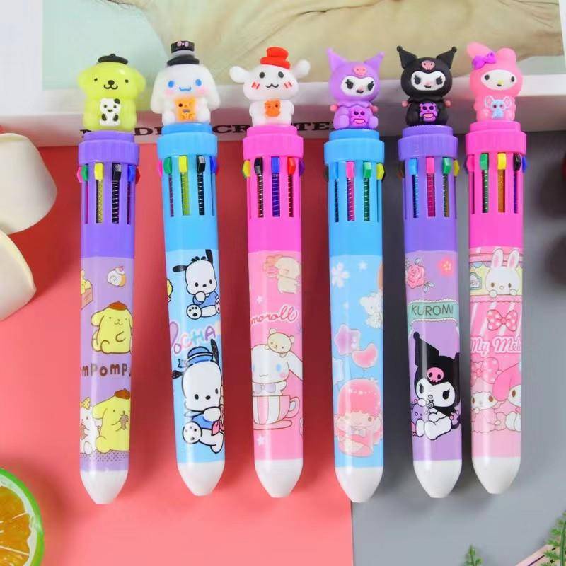 Sanrio 10 Color Pen Mymelody Kuromi Cinnamoroll Pochacco PomPom Purin ...