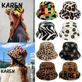 Faux Fur Winter Bucket Hat For Women Girls Fashion Rainbow Warm Fishing Cap