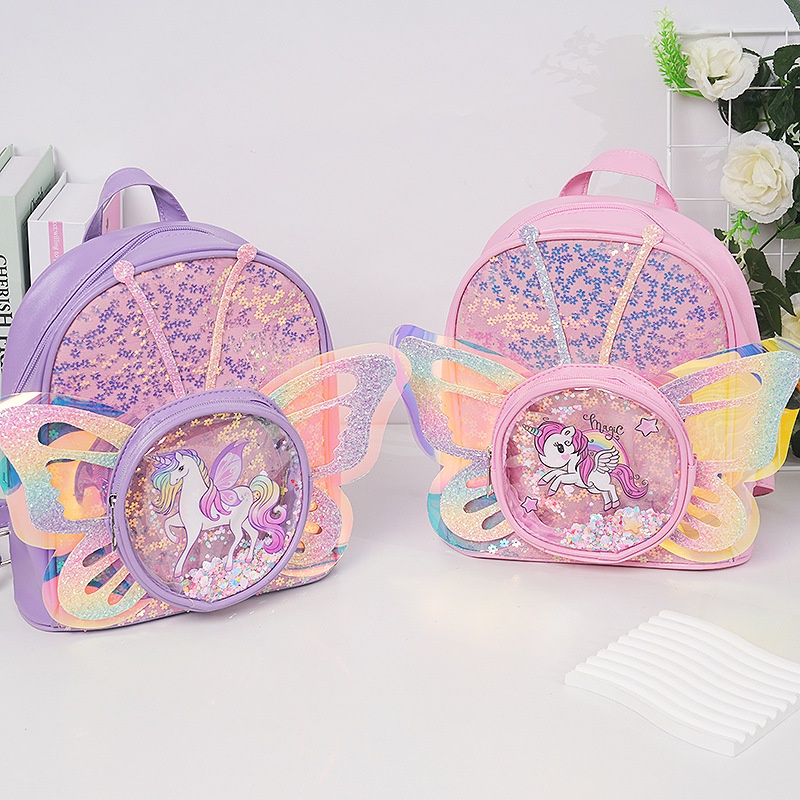 Cartoon unicorn Backpack Sequin laser butterfly wings new trend bag ...