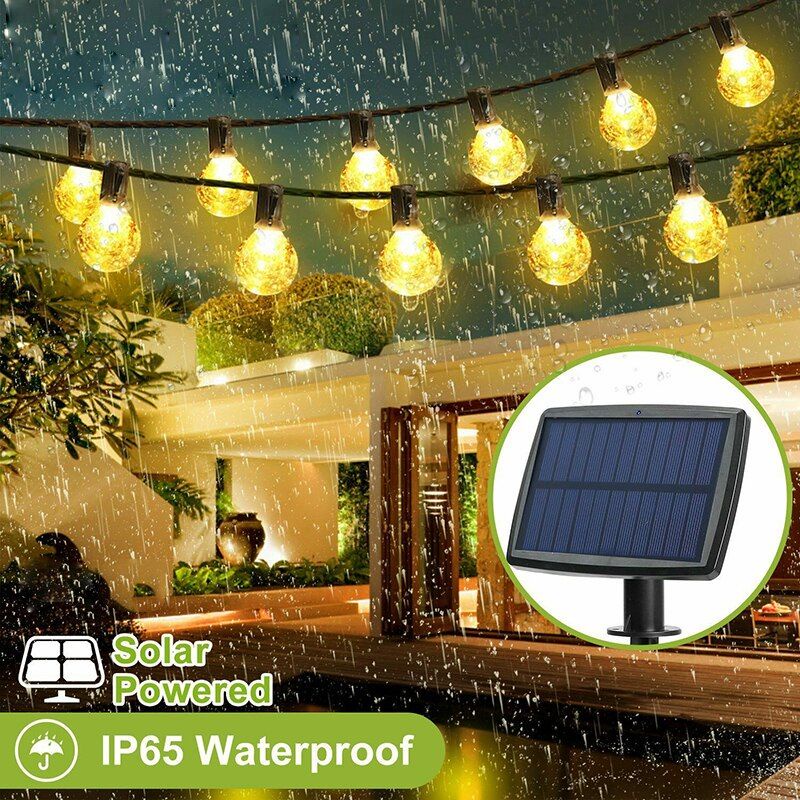 G40 18FT 10 LED Bulbs String Waterproof Solar Powered Outdoor Decor