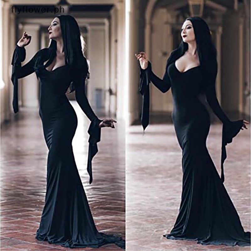 { Halloween Decoration } Halloween lady Morticia Addams 70cm Long Black ...