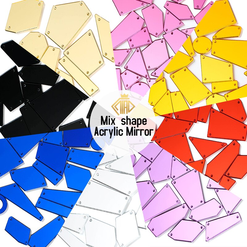 QIAO Mix Shape Acrylic Mirror Rhinestones 30/60/100pcs Glitter Sewing ...