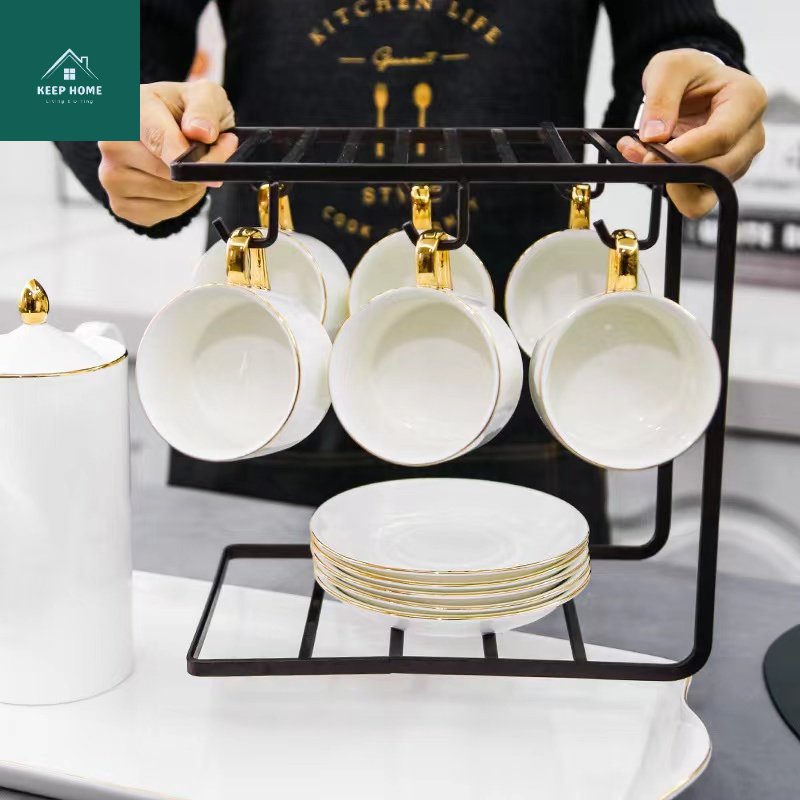 Keep Home Storage Rack for Gold Rim Cup And Saucer Light Luxury Display
