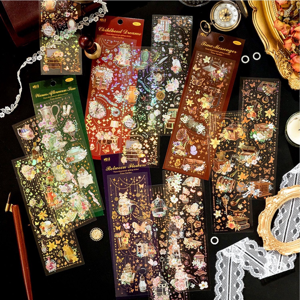 3 Pcs Vintage antique Waterproof Decorative Stickers Gold Foil Plants ...