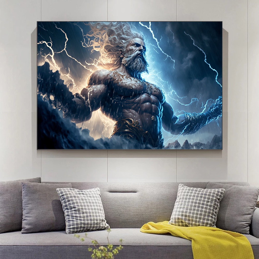 God Thunder Lightning Norse Mythology Figure Canvas Painting Cool Wall ...