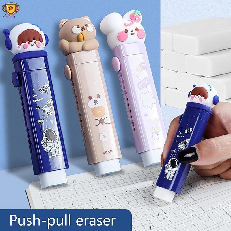 Cute Erasers Retractable Pen Erasers Sticks and Refills PushPull