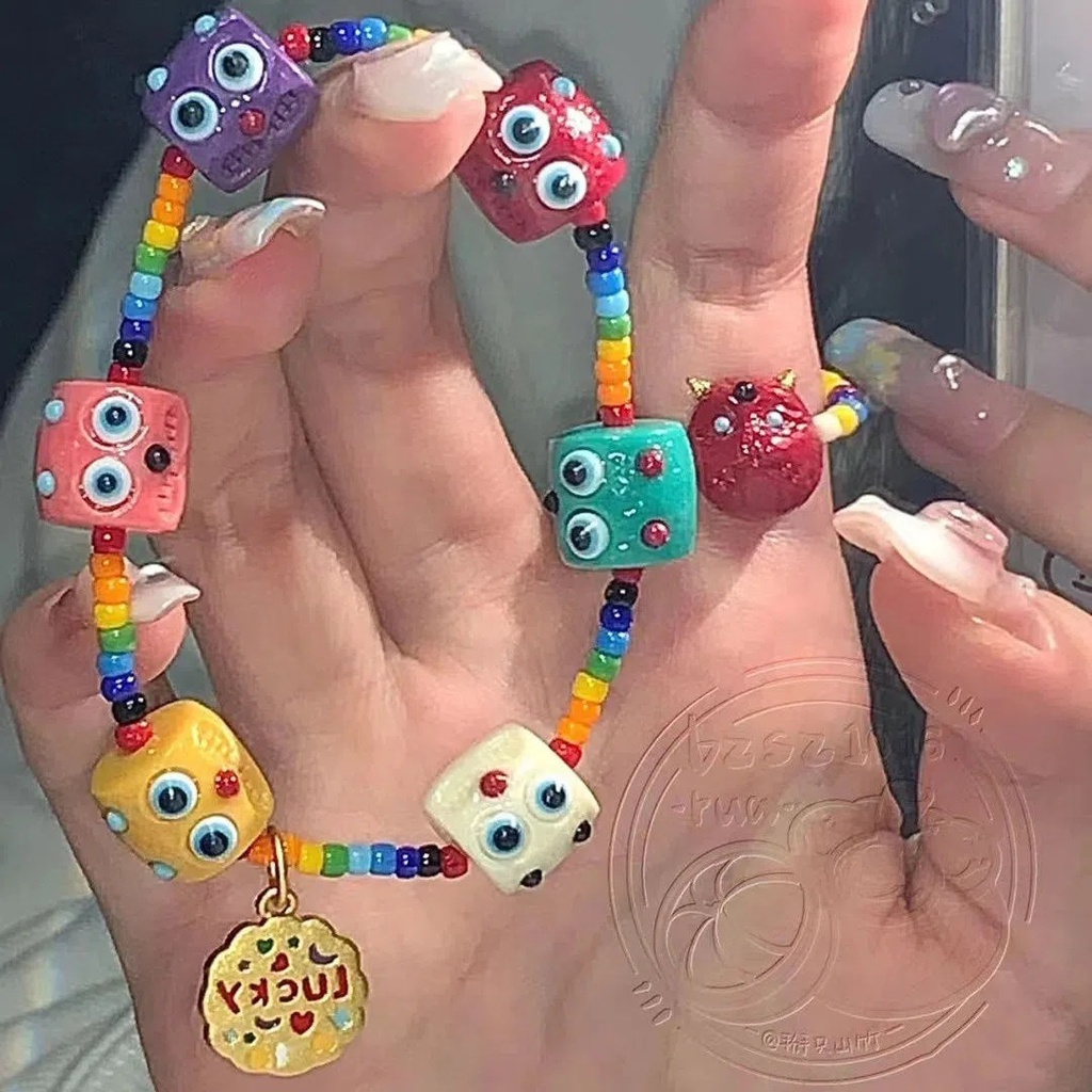 IF ME Cute Smiling Face Heart Bear Monsters Bracelet Colorful Bead