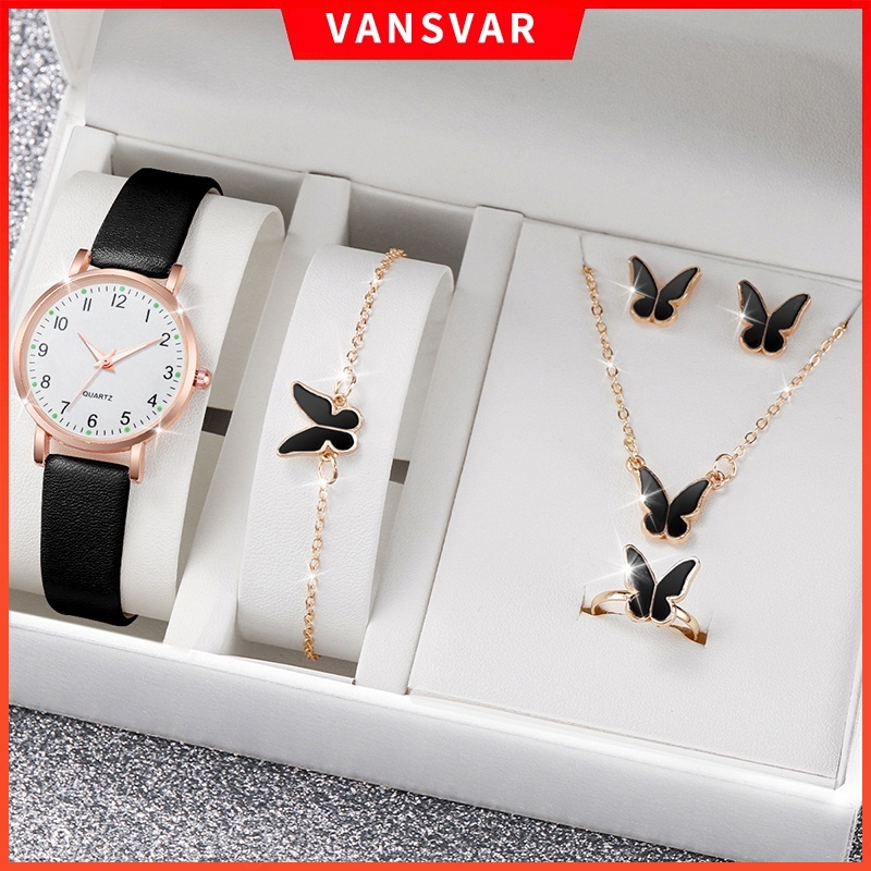 Fashion Leather Band Women Watches Small Quartz Watch Jewelry Set ...
