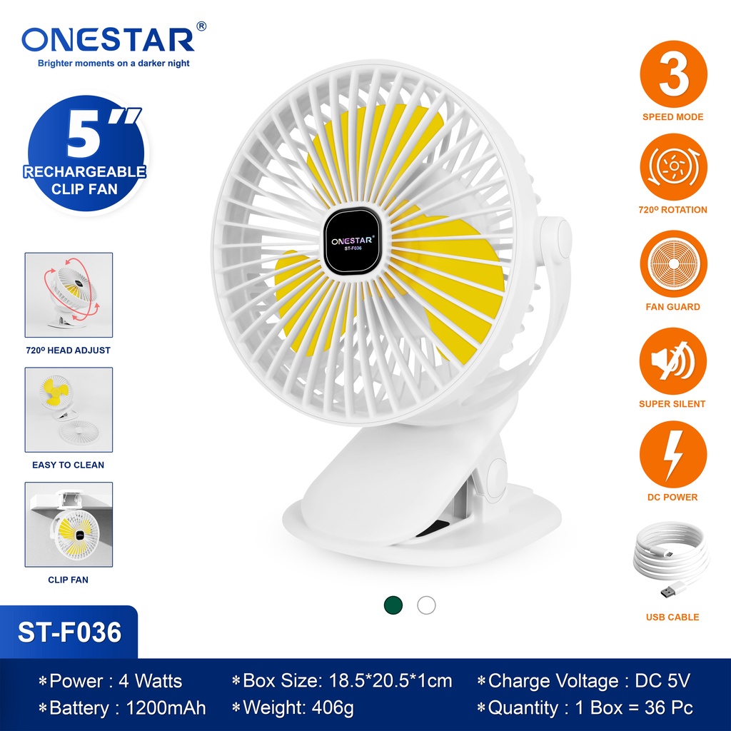 Rechargeable Portable 5 Inches Clipon Electric Fan 360 Degree Home