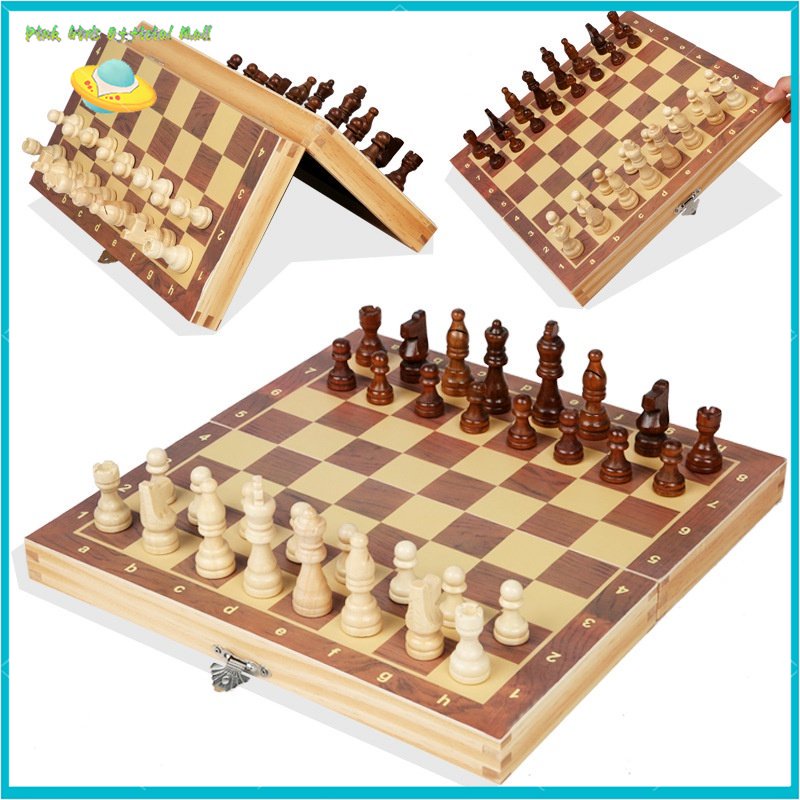 Folding Wooden chess board tournament size Pieces Set Board Game chess ...