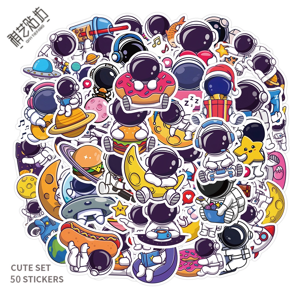 60 Pics New Cartoon Astronaut Graffiti Stickers Moon Rocket Universe ...