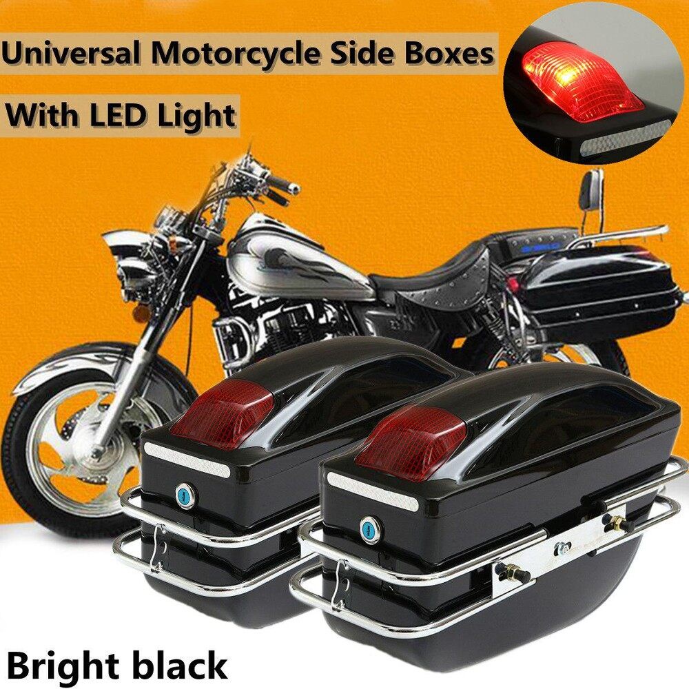 Pair Universal Motorcycle Side Pannier Boxes Hard Saddle Bags Hard Case