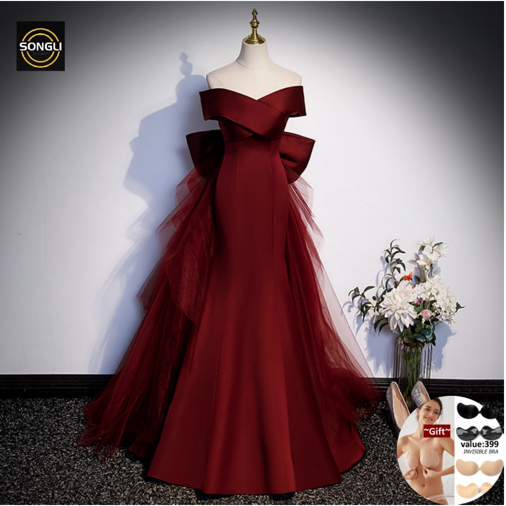 wine red wedding dress Toni Burgundy Lace with Sleeves | 2-in-1 Convertible Bridal Gown with Train Long Sleeves Embellishments Luxury Wine Red Bridal Dresses