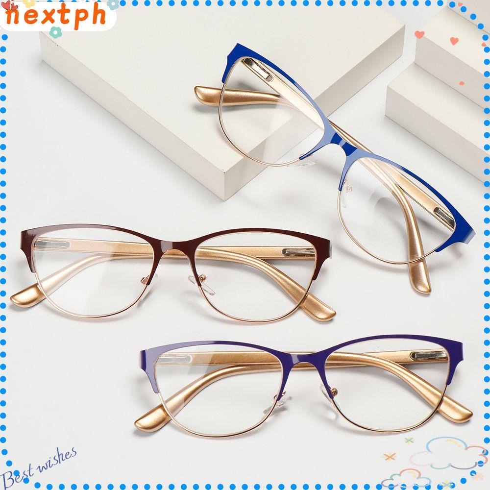 NEXTSHOP Women Men Reading Glasses Metal Optical Eyewear Presbyopic Eyeglasses Retro Half Frame Clear Lens Magnification Diopter 1.0 3.5